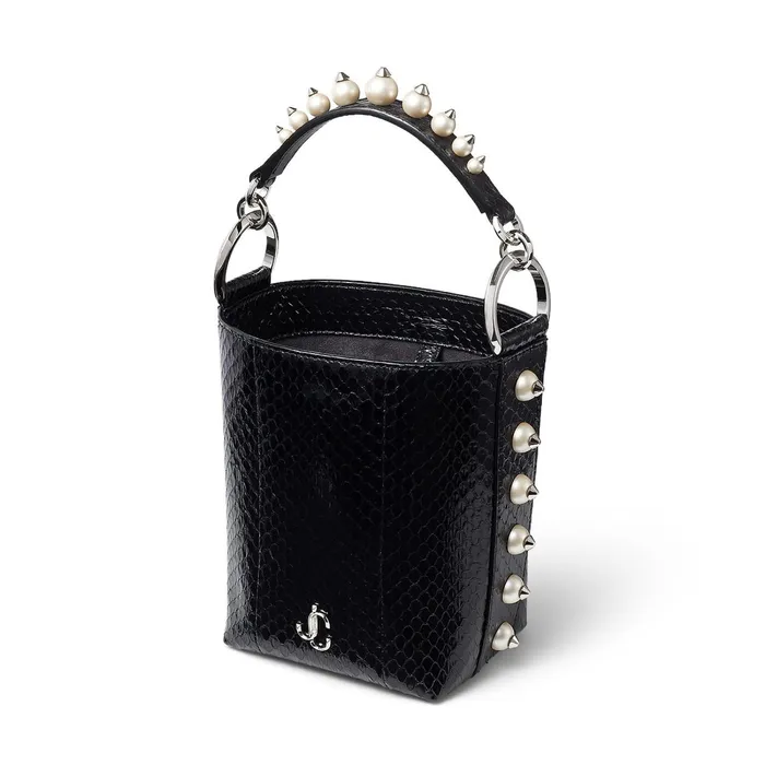 Varenne BucketS Black Elaphe Bucket Bag With Jc Logo And Pearls Black Women JIMMY CHOO Bucket Bags