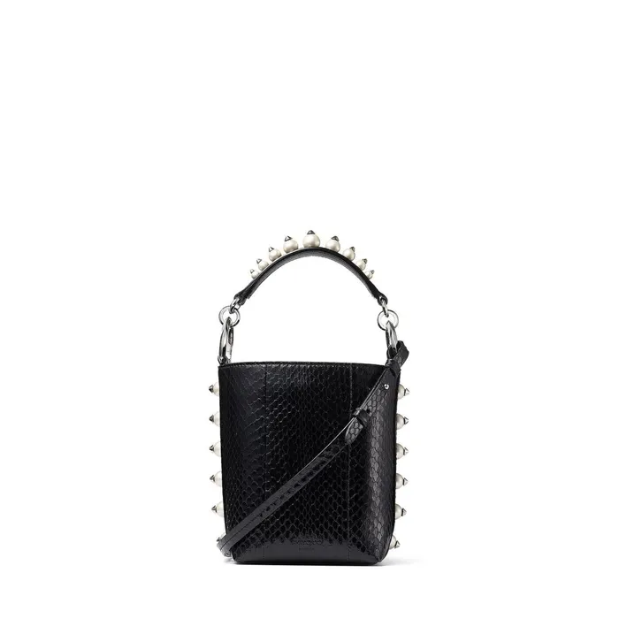 Varenne BucketS Black Elaphe Bucket Bag With Jc Logo And Pearls Black Women JIMMY CHOO Bucket Bags