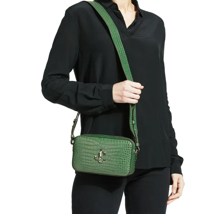 Varenne Camera Cactus CrocEmbossed Leather Camera Bag With Jc Emblem Cactus Women JIMMY CHOO Crossbody Bags