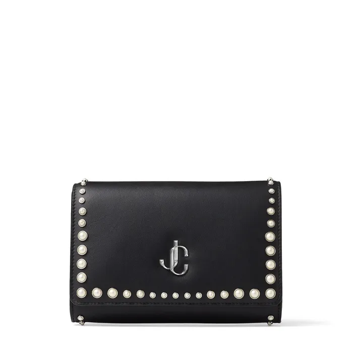 Varenne Clutch Black Calf Leather Clutch Bag With Jc Logo And Pearl Studs Black Women JIMMY CHOO Clutch Bags Varenne Clutch Black Calf Leather Clutch Bag With Jc Logo And Pearl Studs Black Women JIMMY CHOO Clutch Bags