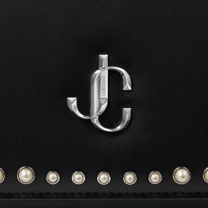 Varenne Clutch Black Calf Leather Clutch Bag With Jc Logo And Pearl Studs Black Women JIMMY CHOO Clutch Bags