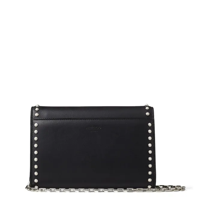 Varenne Clutch Black Calf Leather Clutch Bag With Jc Logo And Pearl Studs Black Women JIMMY CHOO Clutch Bags