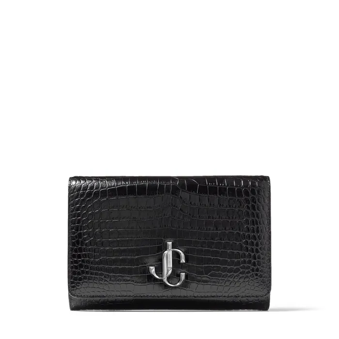 Varenne Clutch Black Shiny CrocEmbossed Leather Clutch Bag With Jc Emblem Black Women JIMMY CHOO Clutch Bags Varenne Clutch Black Shiny CrocEmbossed Leather Clutch Bag With Jc Emblem Black Women JIMMY CHOO Clutch Bags