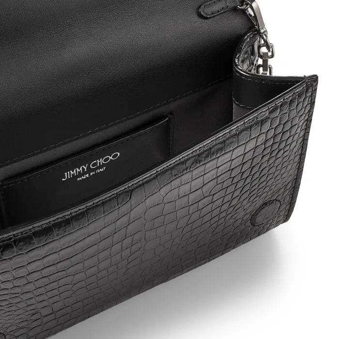 Varenne Clutch Black Shiny CrocEmbossed Leather Clutch Bag With Jc Emblem Black Women JIMMY CHOO Clutch Bags