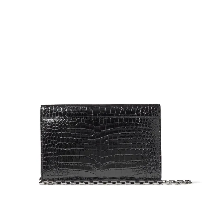 Varenne Clutch Black Shiny CrocEmbossed Leather Clutch Bag With Jc Emblem Black Women JIMMY CHOO Clutch Bags
