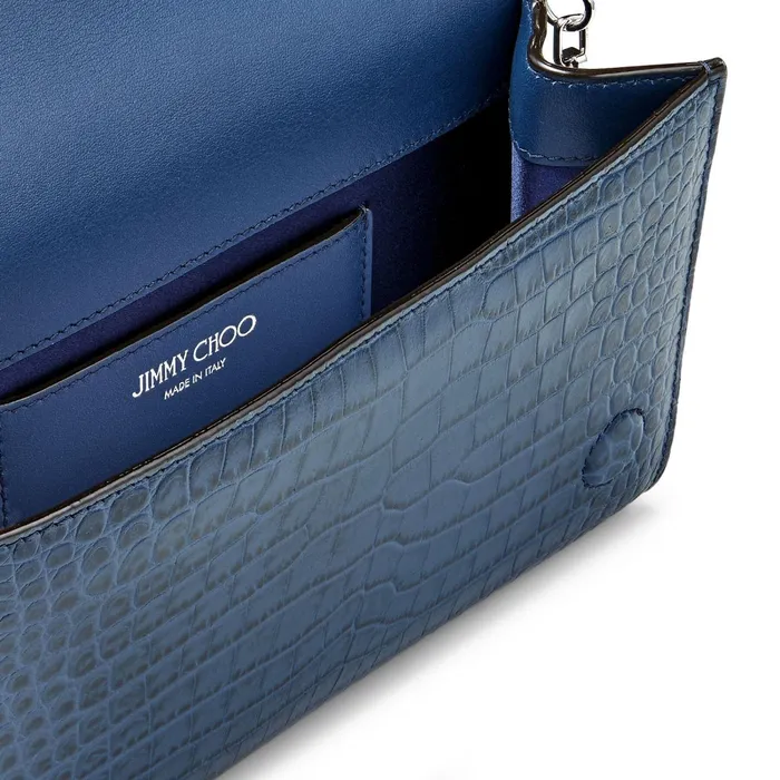 Varenne Clutch Denim CrocEmbossed Leather Clutch Bag With Jc Emblem Denim Women JIMMY CHOO Clutch Bags