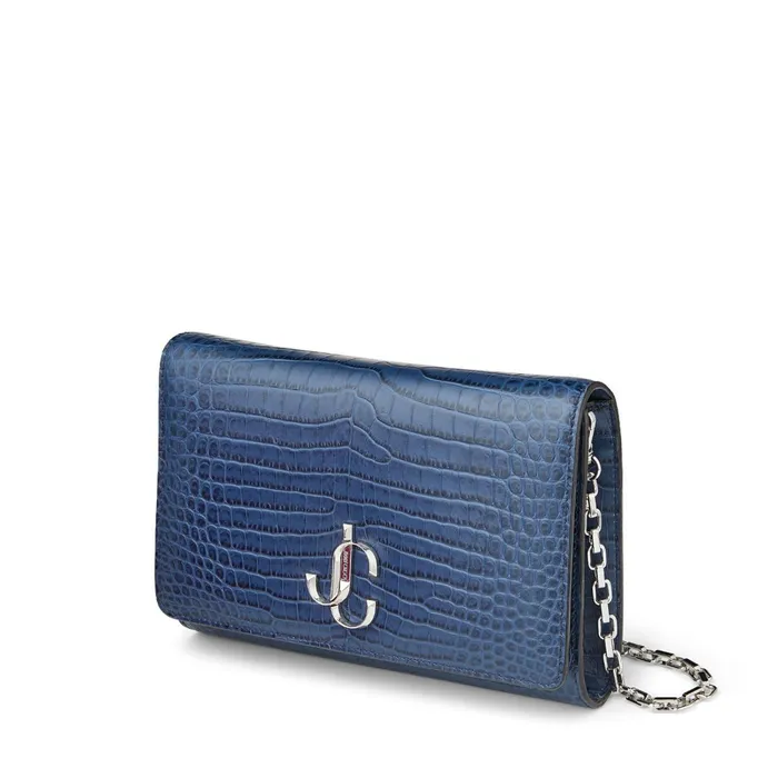 Varenne Clutch Denim CrocEmbossed Leather Clutch Bag With Jc Emblem Denim Women JIMMY CHOO Clutch Bags