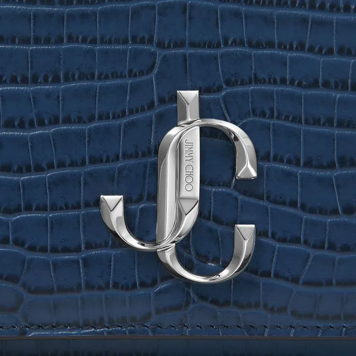 Varenne Clutch Denim CrocEmbossed Leather Clutch Bag With Jc Emblem Denim Women JIMMY CHOO Clutch Bags