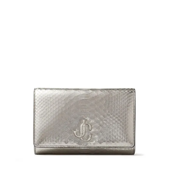 Varenne Clutch Steel Metallic Python Clutch Bag With Crystal Jc Emblem Steel Women JIMMY CHOO Clutch Bags Varenne Clutch Steel Metallic Python Clutch Bag With Crystal Jc Emblem Steel Women JIMMY CHOO Clutch Bags