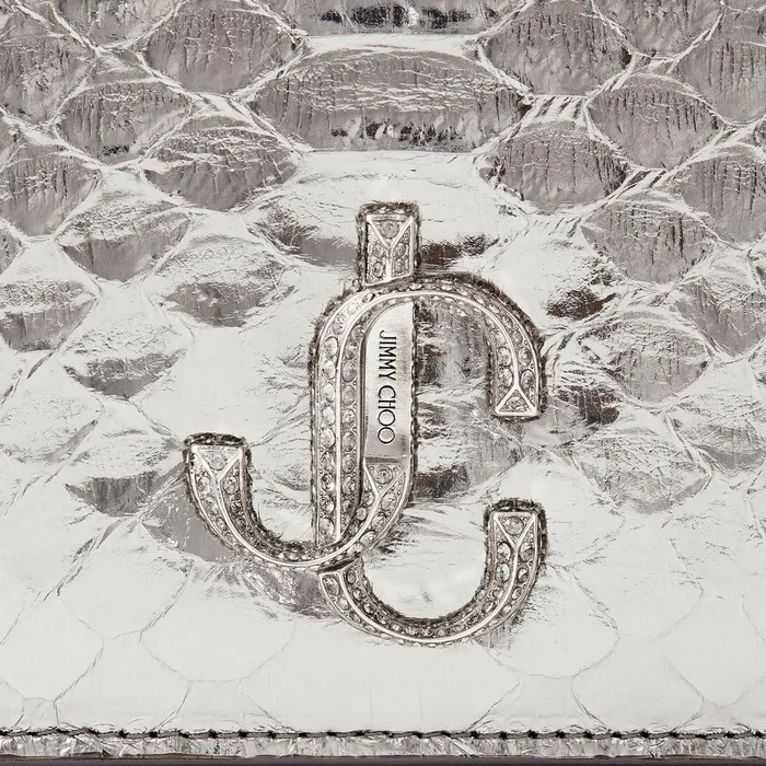 Varenne Clutch Steel Metallic Python Clutch Bag With Crystal Jc Emblem Steel Women JIMMY CHOO Clutch Bags