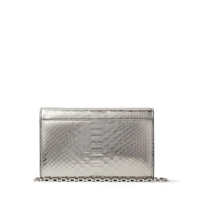 Varenne Clutch Steel Metallic Python Clutch Bag With Crystal Jc Emblem Steel Women JIMMY CHOO Clutch Bags