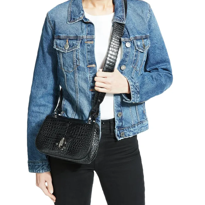 Varenne CrossbodyS Black Shiny CrocEmbossed Leather Crossbody Bag Black Women JIMMY CHOO Crossbody Bags