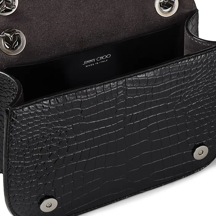 Varenne CrossbodyS Black Shiny CrocEmbossed Leather Crossbody Bag Black Women JIMMY CHOO Crossbody Bags
