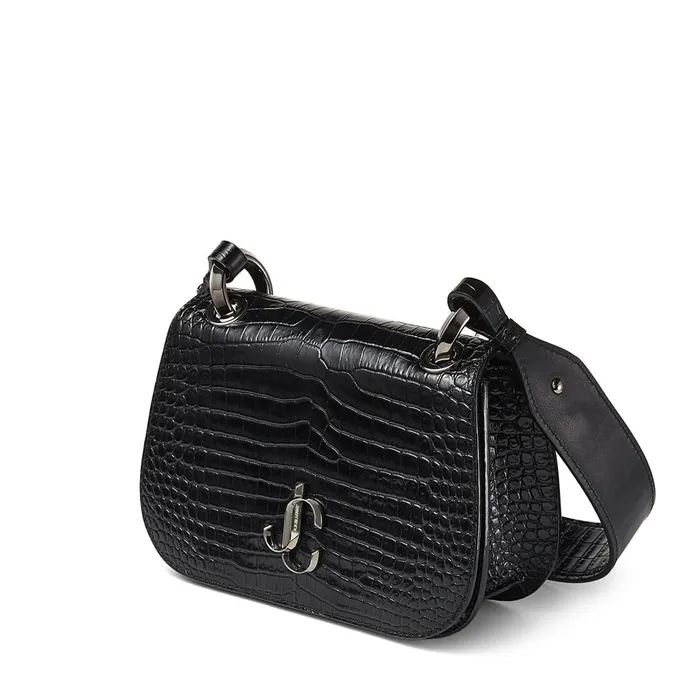Varenne CrossbodyS Black Shiny CrocEmbossed Leather Crossbody Bag Black Women JIMMY CHOO Crossbody Bags