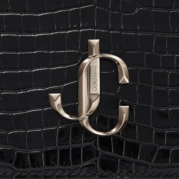 Varenne CrossbodyS Black Shiny CrocEmbossed Leather Crossbody Bag Black Women JIMMY CHOO Crossbody Bags