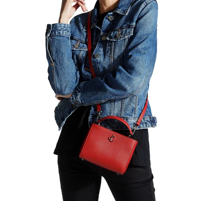 Varenne Top Handle Mini Royal Red City Grainy Calf Leather Mini Handbag Royal Redsilver Women JIMMY CHOO Top Handle Bags
