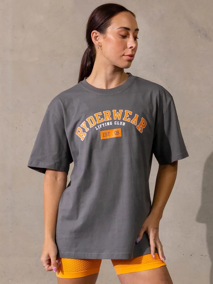 Varsity Oversized TShirt 8211 Charcoal Women Ryderwear Tops