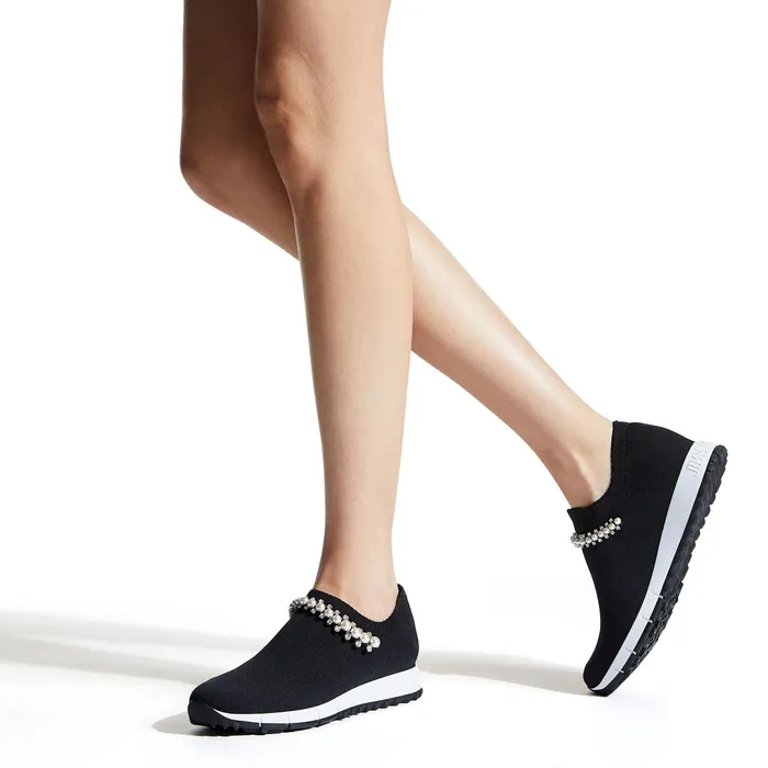 Verona Black Knit Trainers With White Pearl And Crystal Detailing Blackwhite Women JIMMY CHOO Sneakers