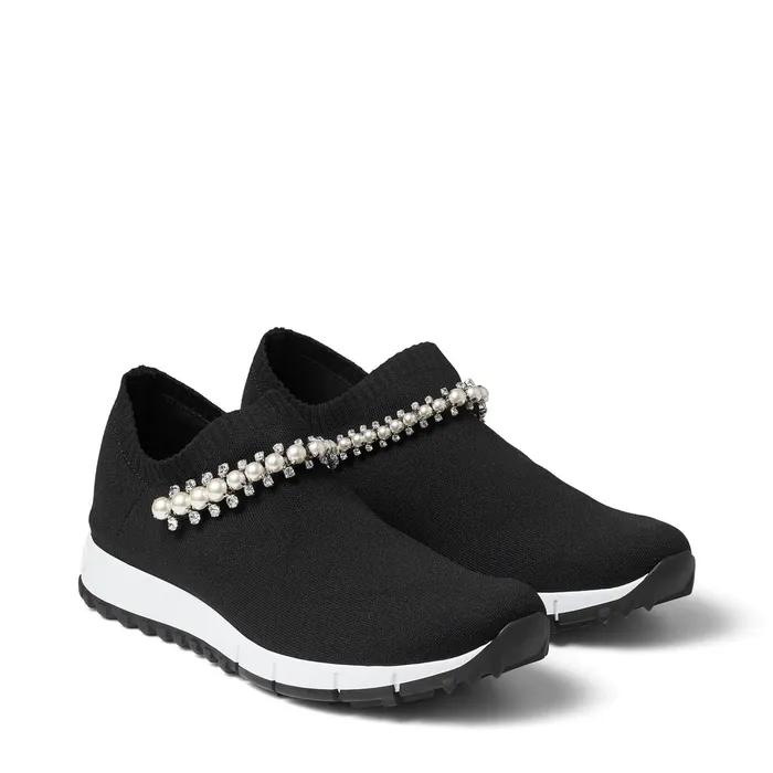 Verona Black Knit Trainers With White Pearl And Crystal Detailing Blackwhite Women JIMMY CHOO Sneakers