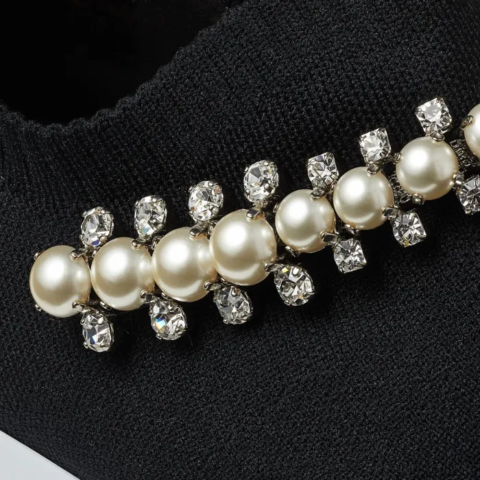Verona Black Knit Trainers With White Pearl And Crystal Detailing Blackwhite Women JIMMY CHOO Sneakers