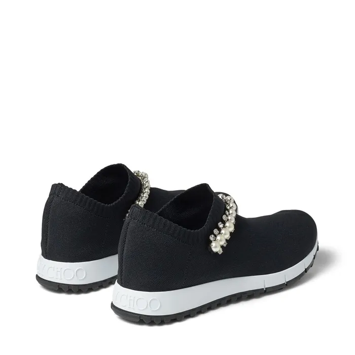 Verona Black Knit Trainers With White Pearl And Crystal Detailing Blackwhite Women JIMMY CHOO Sneakers