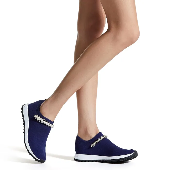 Verona Navy Knit Trainers With White Pearl And Crystal Detailing Navywhite Women JIMMY CHOO Sneakers