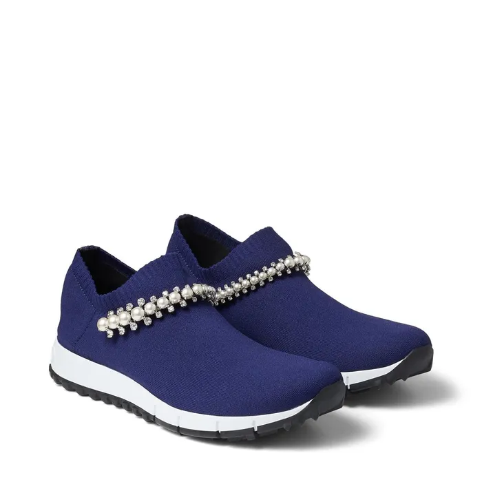 Verona Navy Knit Trainers With White Pearl And Crystal Detailing Navywhite Women JIMMY CHOO Sneakers