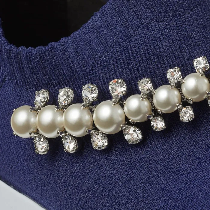 Verona Navy Knit Trainers With White Pearl And Crystal Detailing Navywhite Women JIMMY CHOO Sneakers