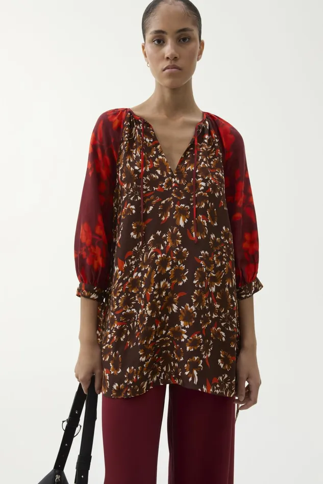 Vida Patchwork Blouse Umber Women Rodebjer Shirts and Blouses