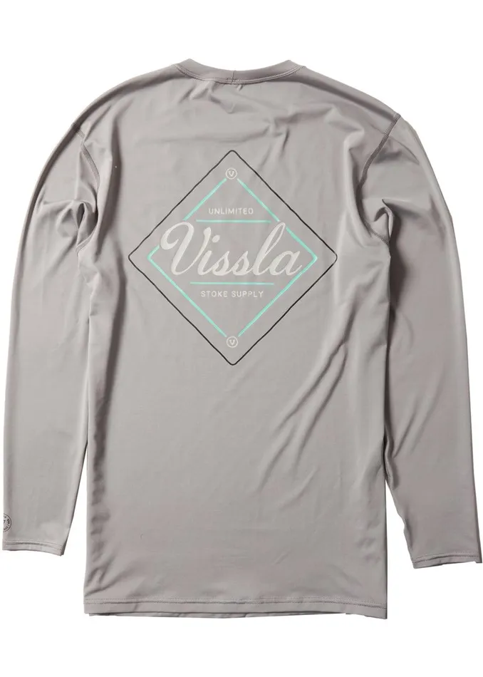Wetsuit Tops and Lycra Men Vissla Easy Seas Eco Long Sleeve Lycra Rash Guard GREY