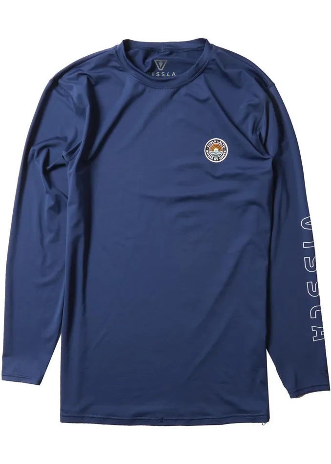 Wetsuit Tops and Lycra Men Vissla Easy Seas Eco Long Sleeve Lycra Rash Guard Naval