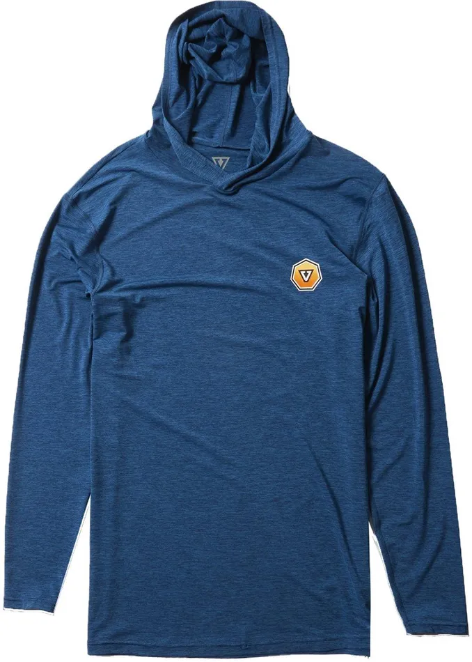 Wetsuit Tops and Lycra Men Vissla Twisted Eco Hooded Long Sleeve Lycra Rash Guard Naval Heather