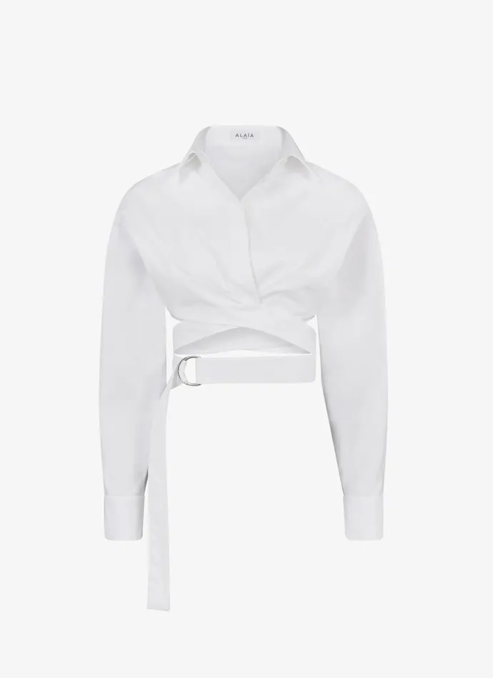 White CROSS OVER SHIRT IN COTTON POPLIN Women Alaa Tops and Shirts