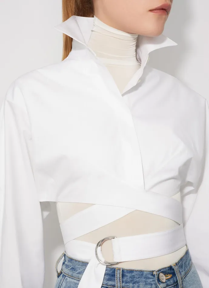 White CROSS OVER SHIRT IN COTTON POPLIN Women Alaa Tops and Shirts