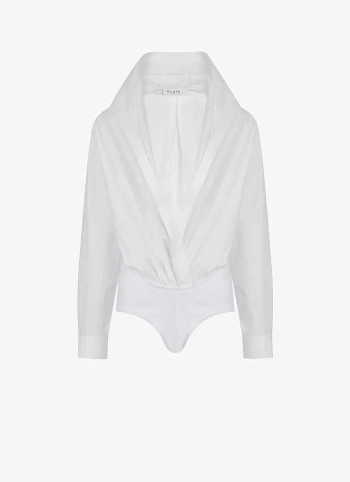 White Hooded Poplin Body Women Alaa Bodysuits and Leggings