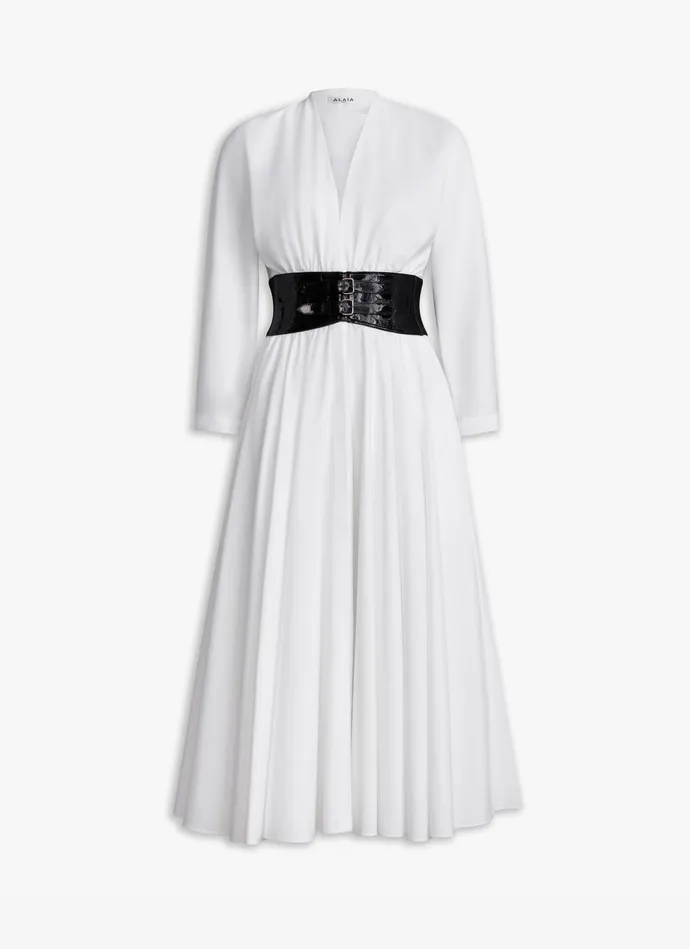 White POPLIN CROSS BELT DRESS Women Alaa Dresses