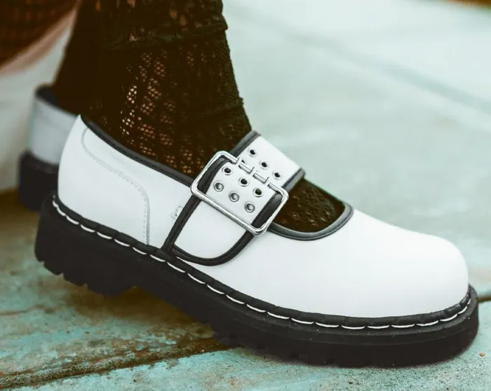 White TUKskin Black Trim 3Prong Anarchic Mary Jane Women TUK Shoes Vegan White TUKskin Black Trim 3Prong Anarchic Mary Jane Women TUK Shoes Vegan