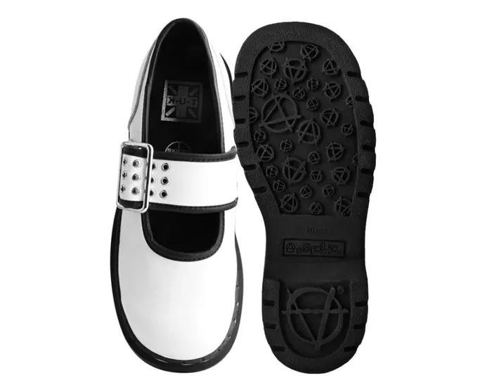 White TUKskin Black Trim 3Prong Anarchic Mary Jane Women TUK Shoes Vegan White TUKskin Black Trim 3Prong Anarchic Mary Jane Women TUK Shoes Vegan