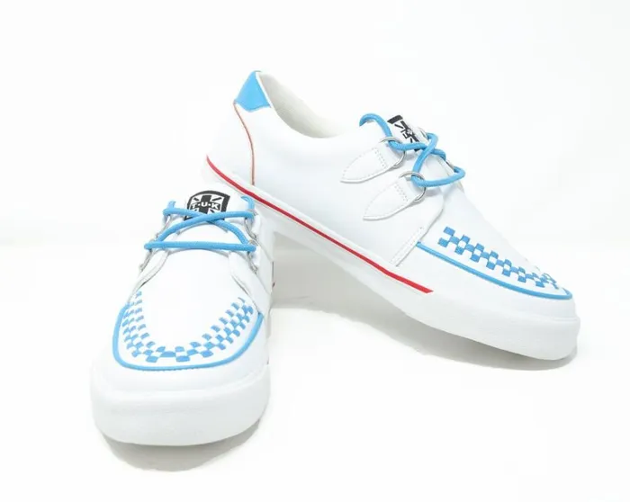 White TUKskin Blue and Red Trim Interlace Sneaker Women TUK Shoes Vegan White TUKskin Blue and Red Trim Interlace Sneaker Women TUK Shoes Vegan