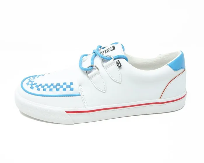 White TUKskin Blue and Red Trim Interlace Sneaker Women TUK Shoes Vegan White TUKskin Blue and Red Trim Interlace Sneaker Women TUK Shoes Vegan