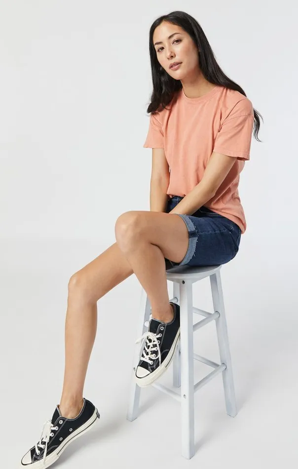 Women Alexis Shorts In Dark Frayed Hem Feather Blue Mavi Jeans Shorts