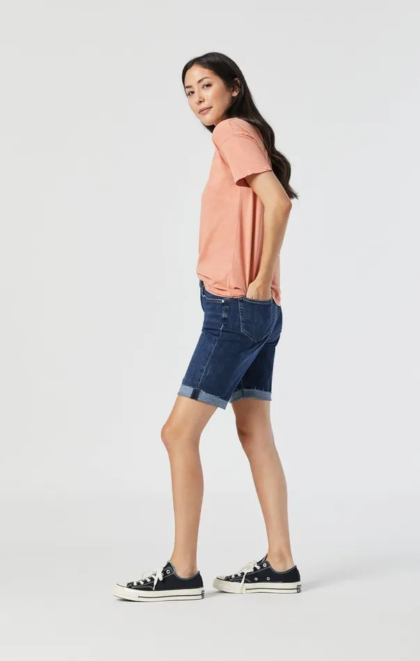 Women Alexis Shorts In Dark Frayed Hem Feather Blue Mavi Jeans Shorts