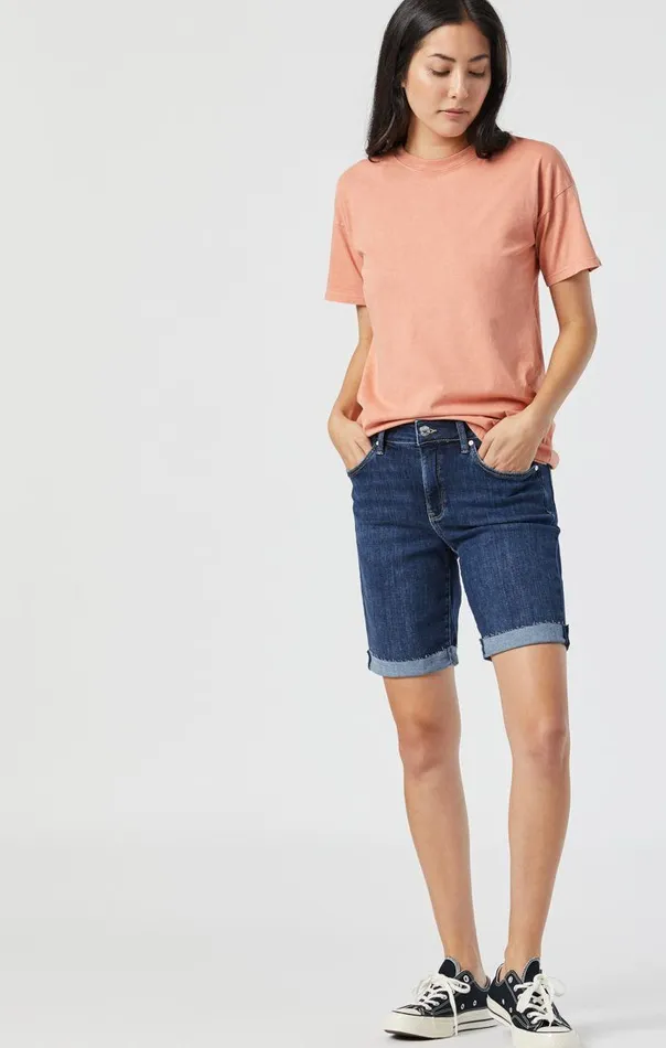Women Alexis Shorts In Dark Frayed Hem Feather Blue Mavi Jeans Shorts