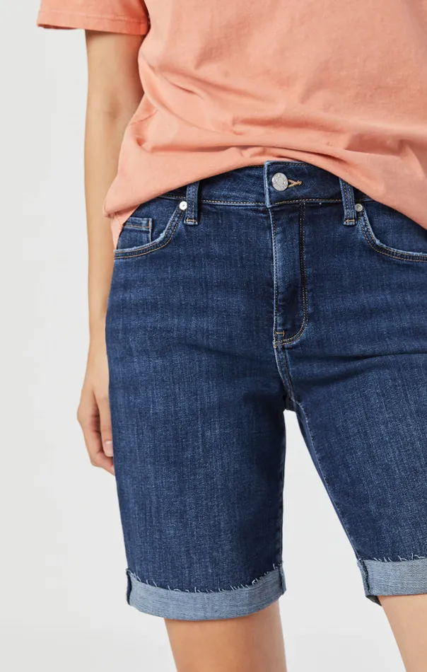 Women Alexis Shorts In Dark Frayed Hem Feather Blue Mavi Jeans Shorts