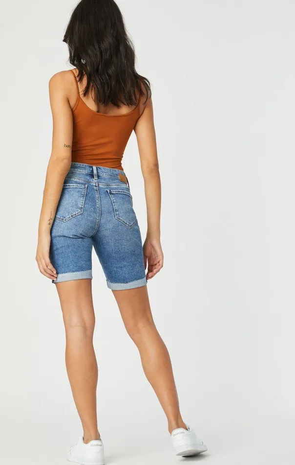 Women Alexis Shorts In Used Ripped and Fringe Vintage Mavi Jeans Shorts