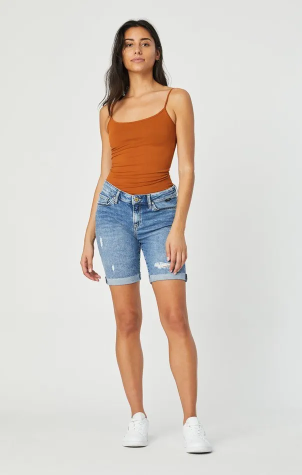 Women Alexis Shorts In Used Ripped and Fringe Vintage Mavi Jeans Shorts