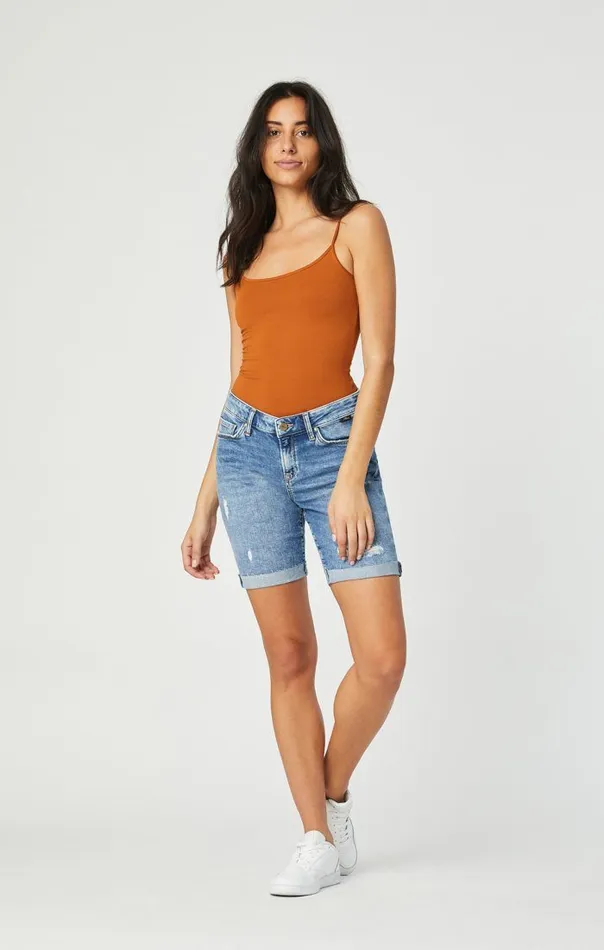 Women Alexis Shorts In Used Ripped and Fringe Vintage Mavi Jeans Shorts