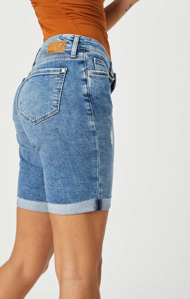 Women Alexis Shorts In Used Ripped and Fringe Vintage Mavi Jeans Shorts