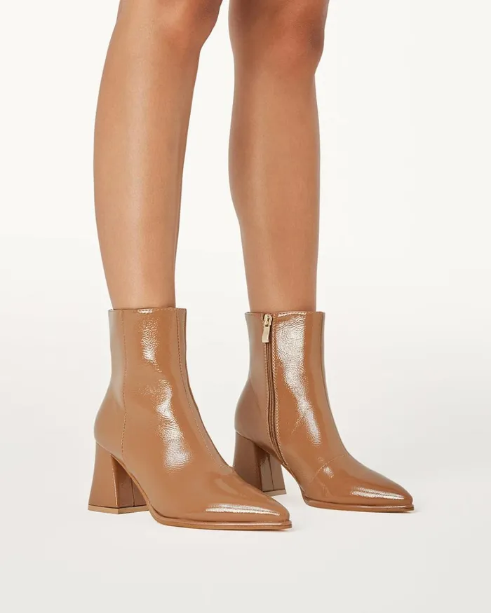 Women Ankle Boots Billini CADEN 8211 TOFFEE CRINKLE PATENT
