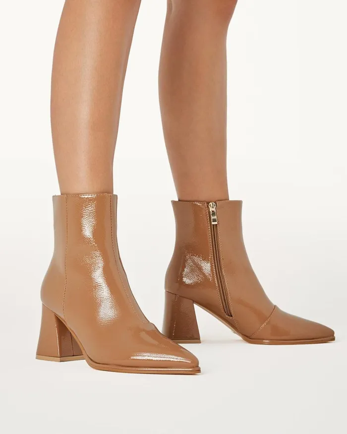 Women Ankle Boots Billini CADEN 8211 TOFFEE CRINKLE PATENT